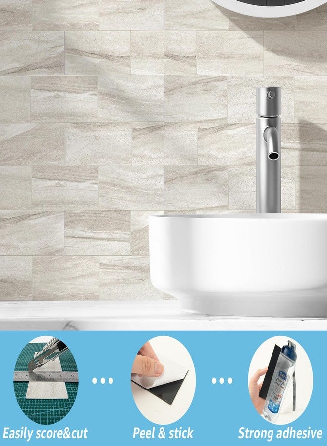 Art3d 102-Piece Faux Stone Peel and Stick Backsplash Tile, Waterproof Thick PVC Stick On Subway Wall Tile for Kitchen Bathroom Laundry Room Fireplace - 3" x 6" Biege Marble - Image 3