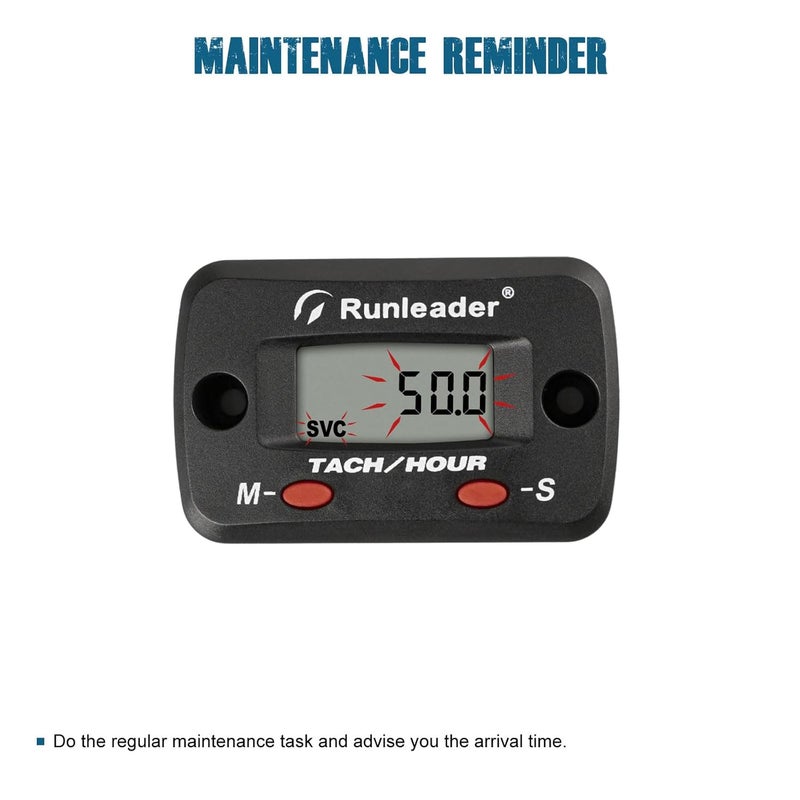 Runleader LCD Hour Meter Tachometer with Alligator Clip - Maintenance Reminder for Lawn Mower, Generator, Motorcycle, ATV, Outboard Motor, Jetski, Chainsaw - Image 4