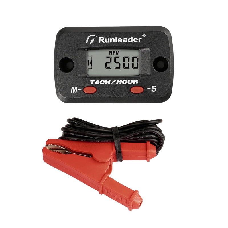 Runleader LCD Hour Meter Tachometer with Alligator Clip - Maintenance Reminder for Lawn Mower, Generator, Motorcycle, ATV, Outboard Motor, Jetski, Chainsaw - Image 1