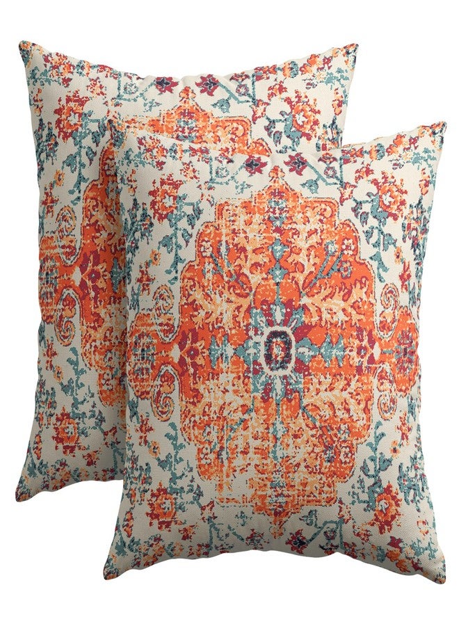 aportt Orange Blue Ethnic Boho Pillow Covers 20X20 Inch Bohemian Carpet Vintage Pillow Cases Rust Coral Floral Cotton Linen Throw Pillows Set of 2 Rustic Home Decor for Living Room Bedroom Cushion Outdoor - Image 1