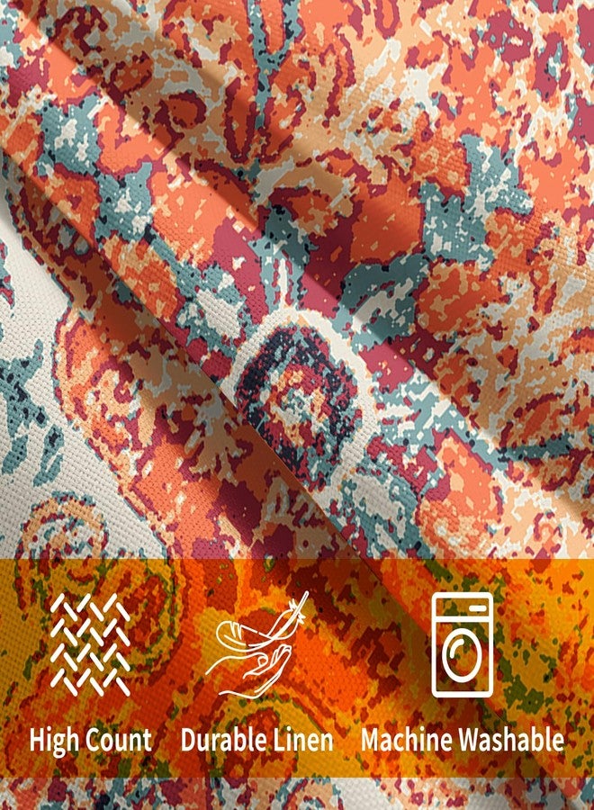 aportt Orange Blue Ethnic Boho Pillow Covers 20X20 Inch Bohemian Carpet Vintage Pillow Cases Rust Coral Floral Cotton Linen Throw Pillows Set of 2 Rustic Home Decor for Living Room Bedroom Cushion Outdoor - Image 4