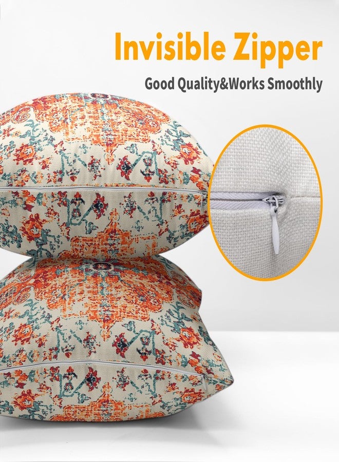 aportt Orange Blue Ethnic Boho Pillow Covers 20X20 Inch Bohemian Carpet Vintage Pillow Cases Rust Coral Floral Cotton Linen Throw Pillows Set of 2 Rustic Home Decor for Living Room Bedroom Cushion Outdoor - Image 3