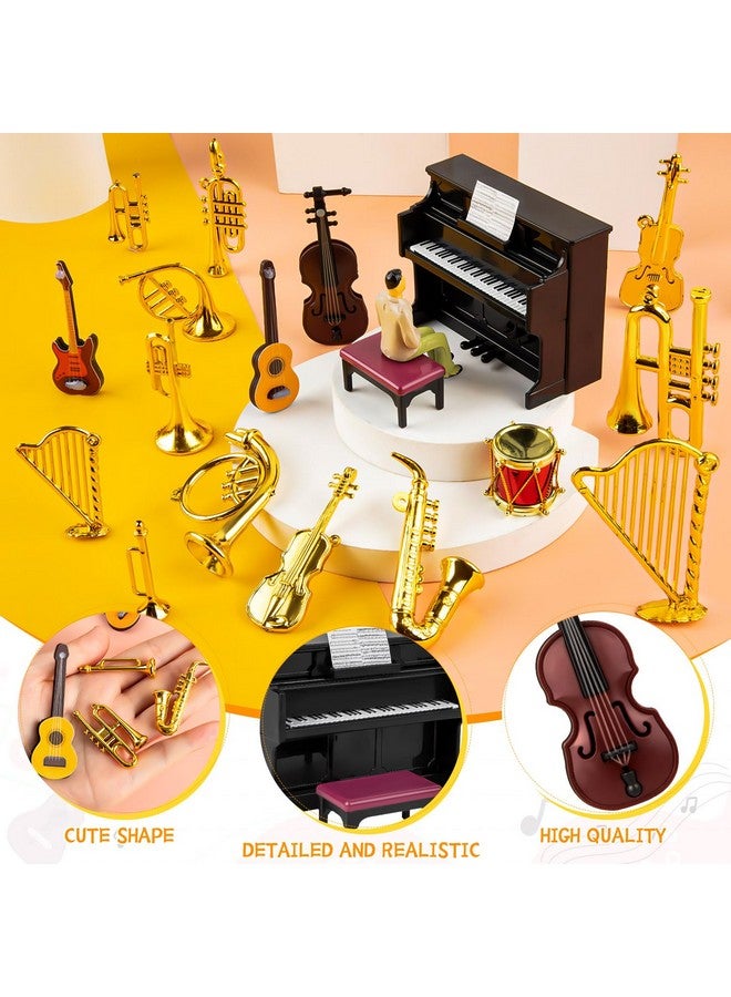 FFNIU Dollhouse Musical Instruments, Miniature Violin Guitar Piano Drum Trumpet Mini Figurine Ornament for Mini House Musical Room Furnishin - Image 2