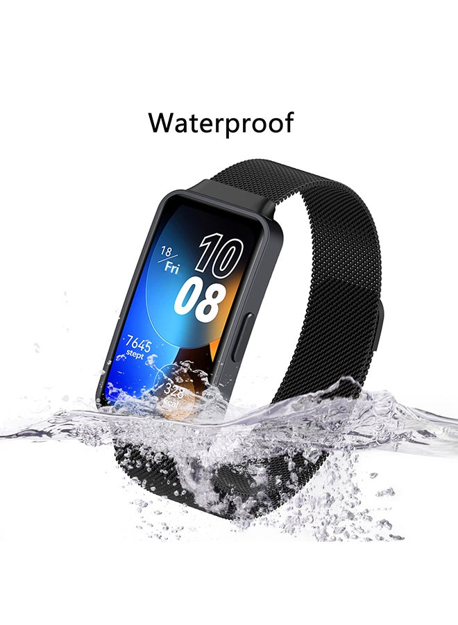 O Ozone Milanese Straps For Huawei Band 8 | Band 9 With TPU Watch Case, Magnetic Stainless Steel Mesh Replacement Strap for Women Men- Silver  - Image 5