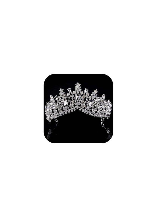 Campsis Wedding Rhinestone Crown Sliver Crystal Baroque Queen Crown Tiara Shinny Luxury Hair Accessories Bridal Birthday Party Show Porm Photography For Women And Girls - Image 1