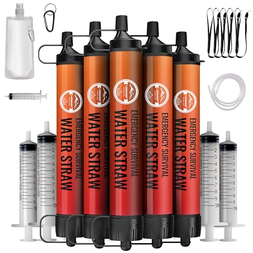 Lormandy Straw Water Filter 5 Pack Outdoor Camping Hiking Survival Gear Kit for Family Use UltraLight Personal Filter Straws for Backpacking Travel BugOut Bags and Emergency Preparedness - Image 1