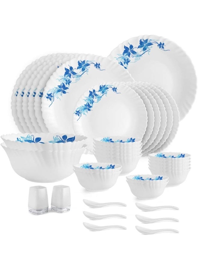 Cello Opalware Dazzle Blue Swirl Dinner Set, 35Pcs, White - Image 1
