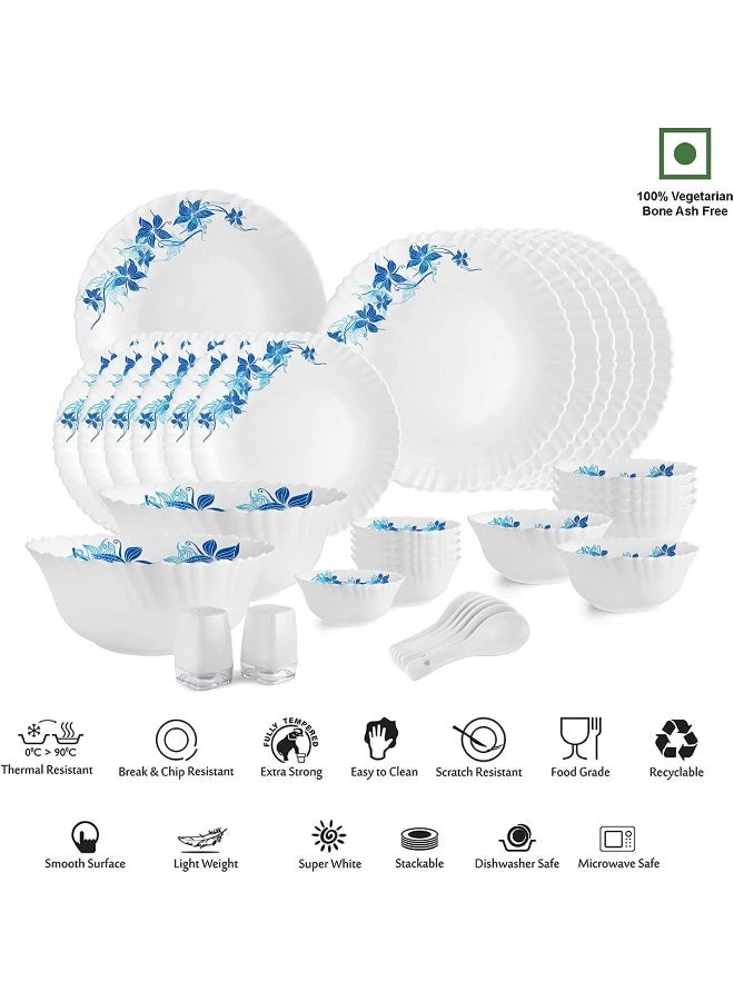Cello Opalware Dazzle Blue Swirl Dinner Set, 35Pcs, White - Image 2