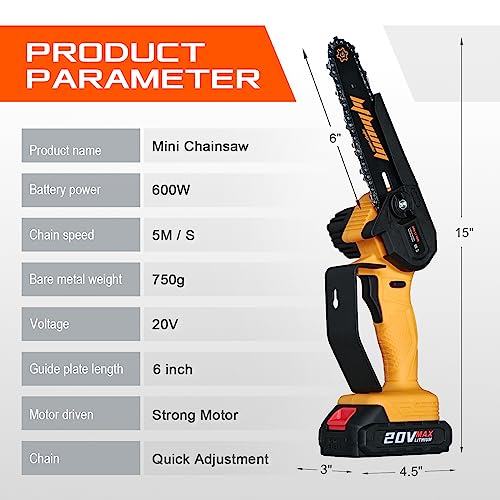 WEMARS Mini Chainsaw 6-Inch with 2 Battery Powered Mini Electric Chain Saws Cordless Handheld Portable Small Power Only Cut Under 3 inch Fresh Wood - Image 4