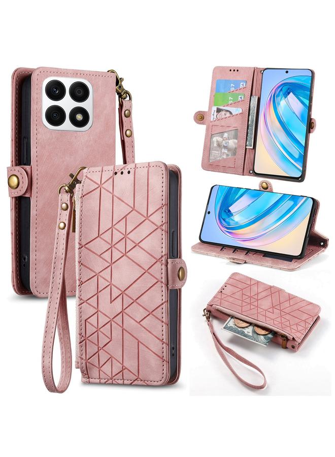S-TOP Case For Honor X8A Geometric Zipper Wallet Side Buckle Leather Phone Case - Image 1