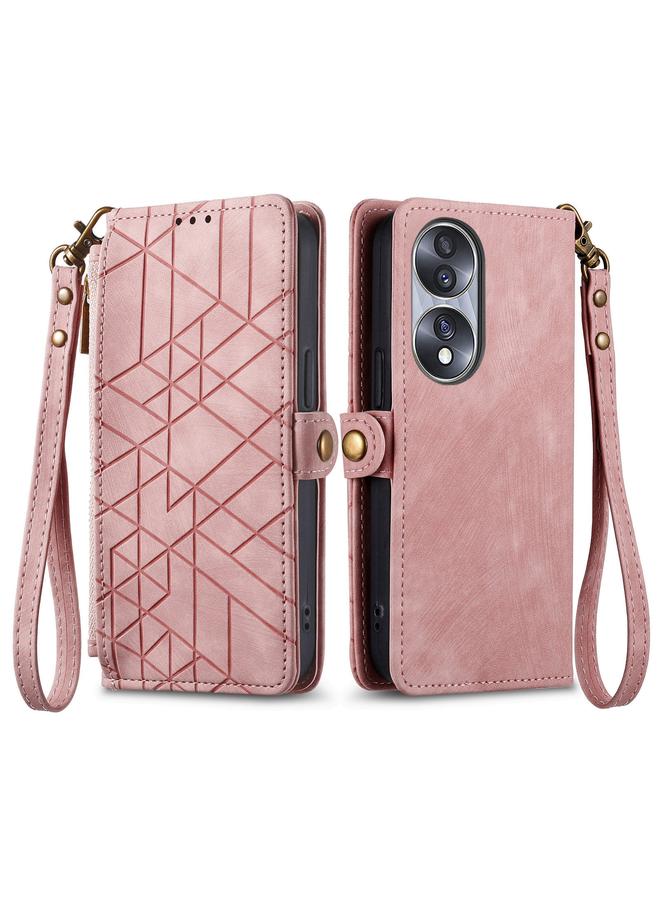S-TOP Case For Honor X8A Geometric Zipper Wallet Side Buckle Leather Phone Case - Image 2