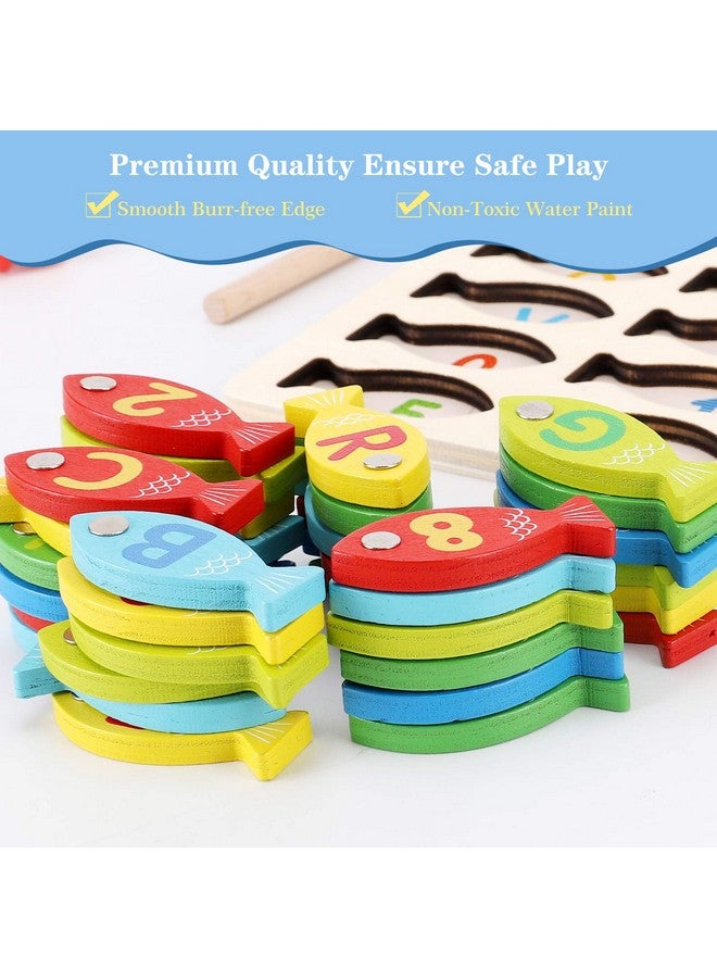 ناشريو لعبة صيد السمك الخشبية المغناطيسية للأطفال الصغار، ألعاب العد وصيد الأسماك الأبجدية مع الأرقام والحروف، ألعاب تعليمية لمرحلة ما قبل المدرسة للأطفال من سن 3 إلى 5 سنوات - Image 4