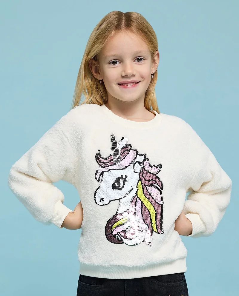 R&B Sequined Sweatshirt with Crew Neck and Long Sleeves