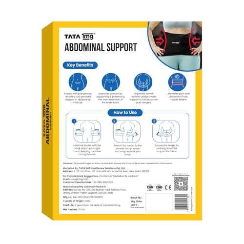 TATA 1MG 1MG Tata Abdominal Belt Black, Abdominal Support for post Delivery, Slimming Waist, and Lower Back Pain, (Suitable for both sizes L and XL;38-46inches) - Image 2