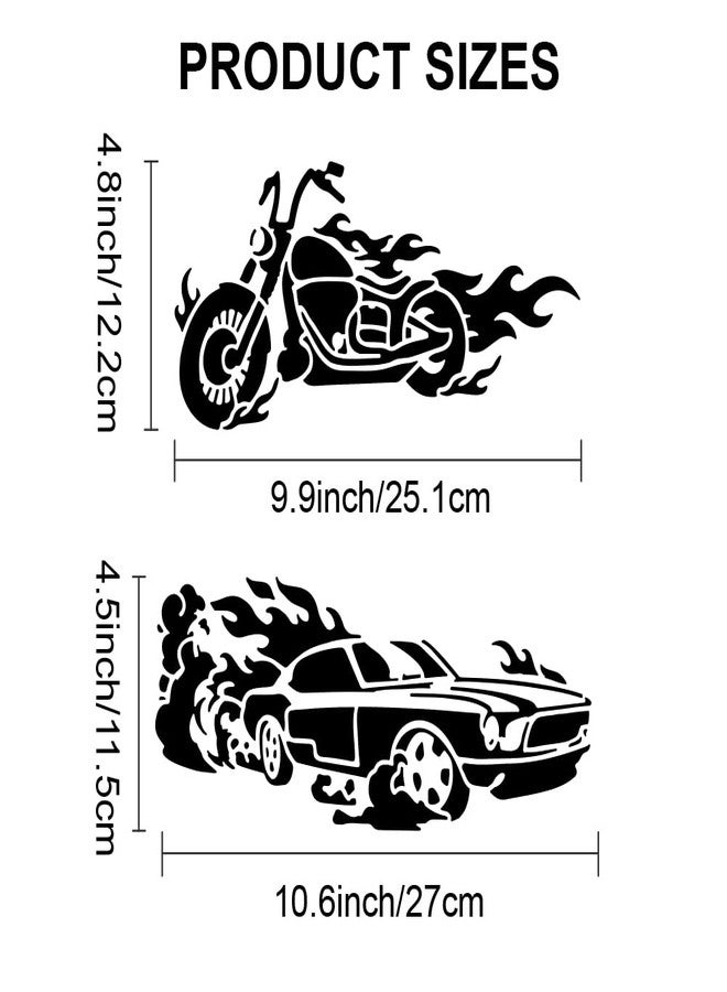 MAYJOYDIY Flames Fire Car Stencils 11.8×11.8inch Motorcycles Car Fire Painting Stencils with Paint Brush Vehicle Fire Theme Drawing Template for Fabric Walls Furniture Wood Canvas - Image 2