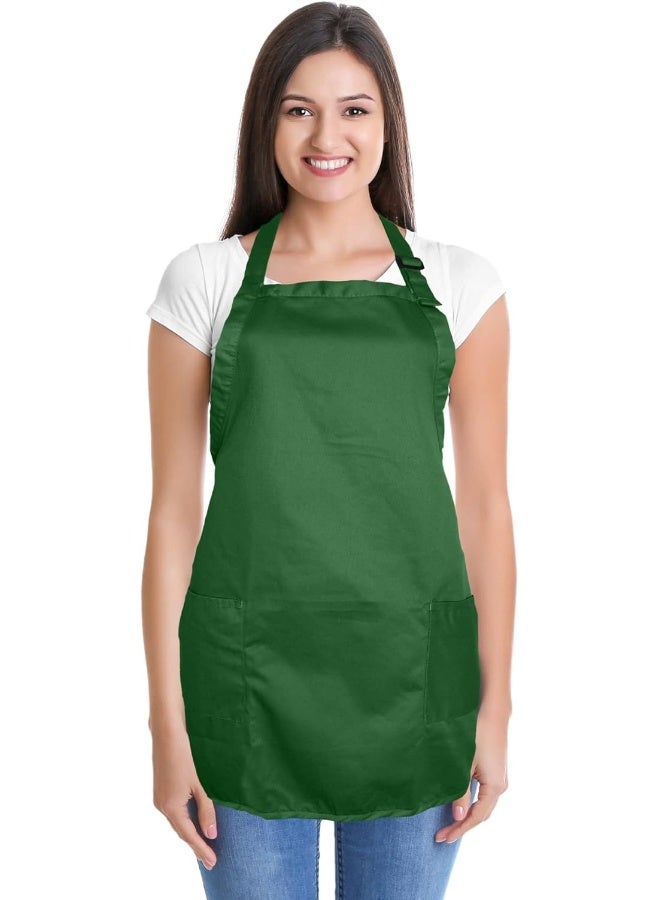 DALIX Apron Commercial Restaurant Home Bib Spun Poly Cotton Kitchen Aprons (2 Pockets) In Dark Green, Dark Green, 30"  - Image 1