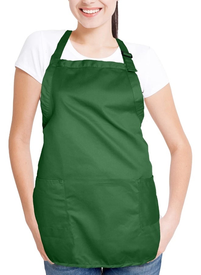 DALIX Apron Commercial Restaurant Home Bib Spun Poly Cotton Kitchen Aprons (2 Pockets) In Dark Green, Dark Green, 30"  - Image 5