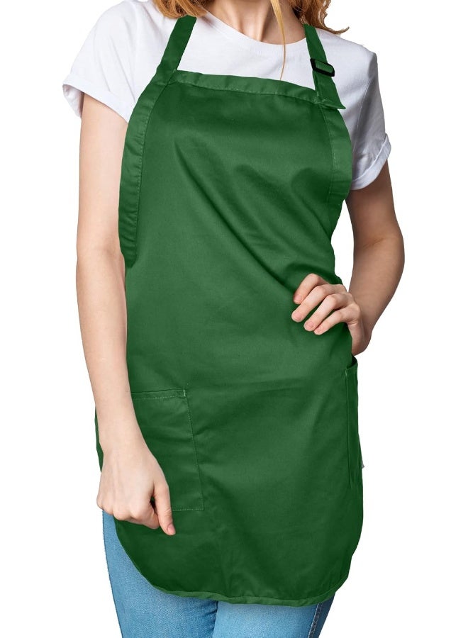 DALIX Apron Commercial Restaurant Home Bib Spun Poly Cotton Kitchen Aprons (2 Pockets) In Dark Green, Dark Green, 30"  - Image 2