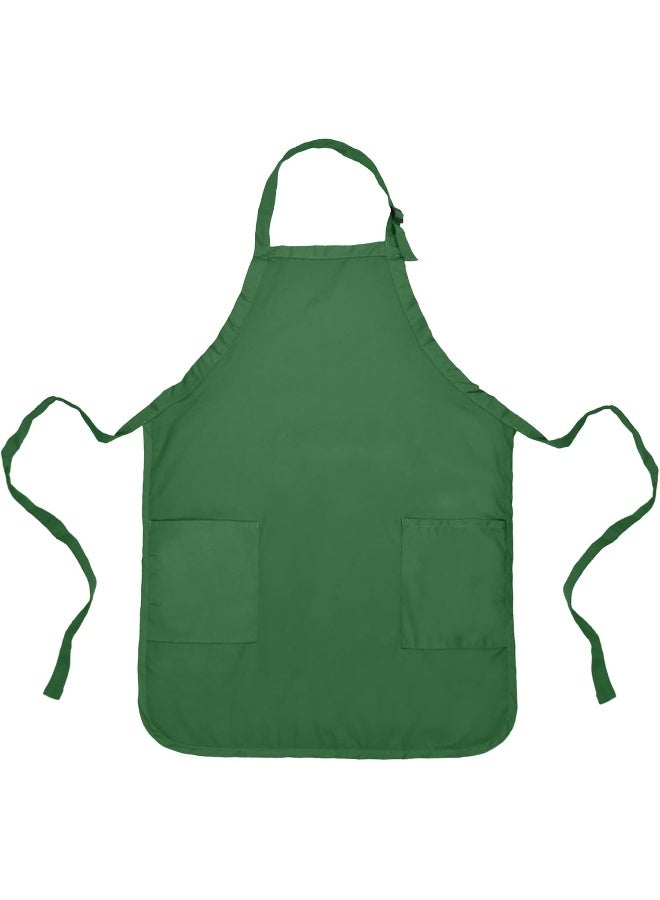 DALIX Apron Commercial Restaurant Home Bib Spun Poly Cotton Kitchen Aprons (2 Pockets) In Dark Green, Dark Green, 30"  - Image 3