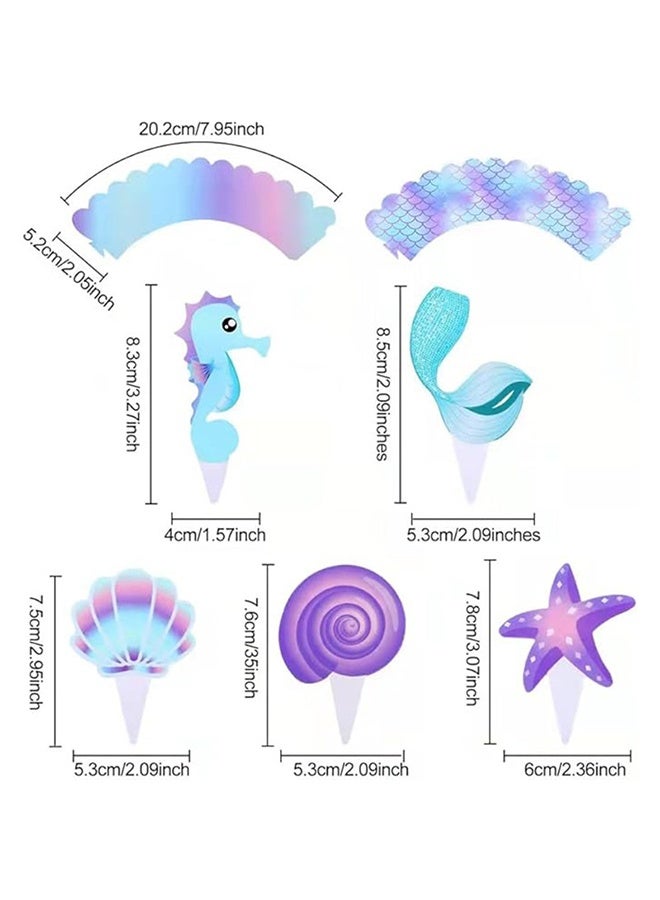 20 قطعة من أكواب الخبز على شكل حورية البحر وأغطية الكب كيك وأغلفة مزدوجة الجوانب بزخرفة على شكل حورية البحر الصغيرة تحت موضوع البحر حفلة عيد ميلاد تذكارات - Image 4