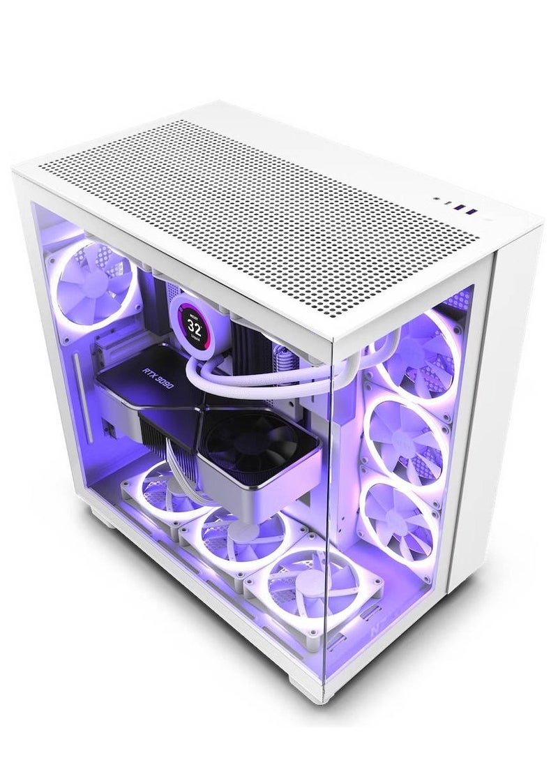 NZXT NZXT H9 Flow Dual-Chamber Mid-Tower ATX Gaming PC Case, High-Airflow Top Panel, Temp Glass Front & Side, Up to 360mm Radiator & 10x 120mm Fans Support, USB 3.2 Type-C & A Ports, White | CM-H91FW-01  - Image 1