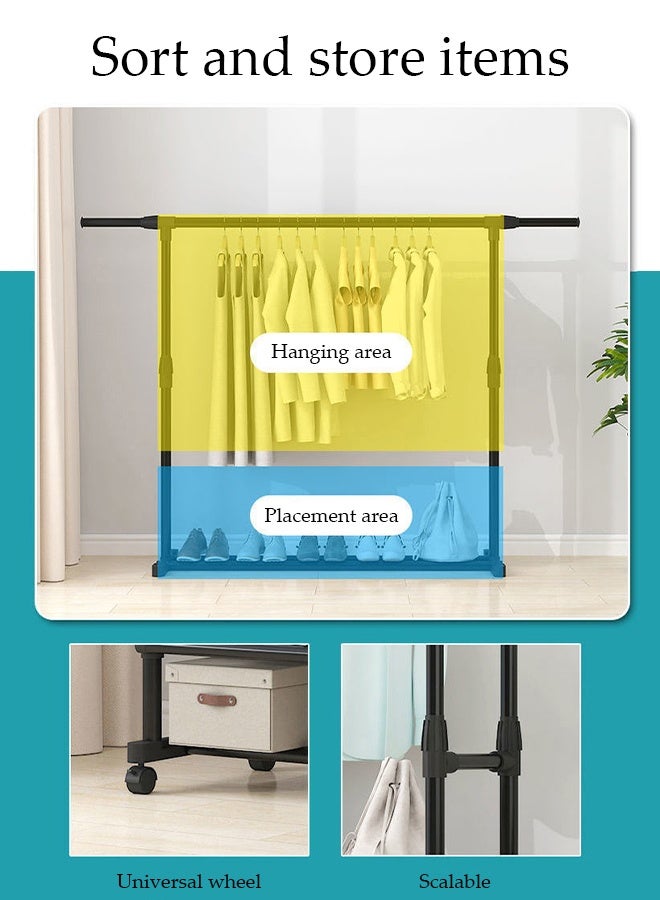 68CM Simple Drying Rack with Wheels，Indoor Floor Standing Clothes Hanger，Assembled Clothes Hanger，Scalable Clothes Hanger，Bedroom Storage Clothes Rack，Black