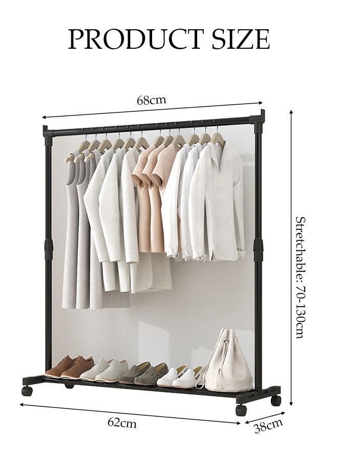 DUNISO 68CM Simple Drying Rack with Wheels，Indoor Floor Standing Clothes Hanger，Assembled Clothes Hanger，Scalable Clothes Hanger，Bedroom Storage Clothes Rack，Black  - Image 2