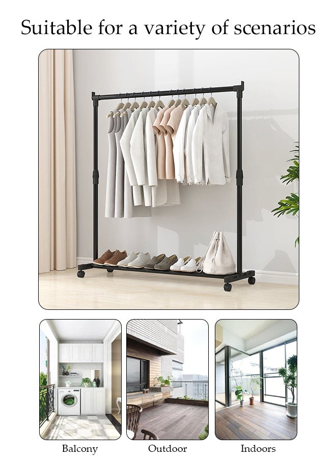 DUNISO 68CM Simple Drying Rack with Wheels，Indoor Floor Standing Clothes Hanger，Assembled Clothes Hanger，Scalable Clothes Hanger，Bedroom Storage Clothes Rack，Black  - Image 3