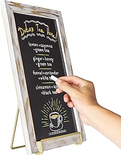 MyGift MyGift Whitewashed Wood Frame Chalkboard Sign with Vintage Brass Tone Metal Easel Stand, 10 x 14 Inch Tabletop Wedding,  - Image 1