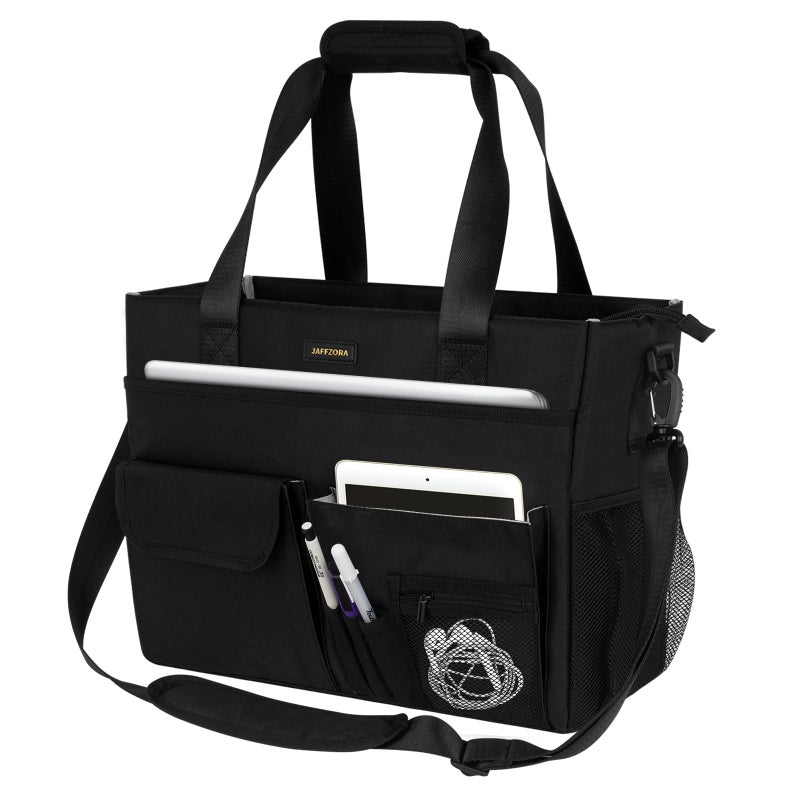 Jaffzora Jaffzora Teacher Tote Bag for Women, Large Utility Tote Bag with Multi-pockets and Shoulder Strap for Teachers, Nurses, Accountants & Work Women, Black, Black  - Image 1