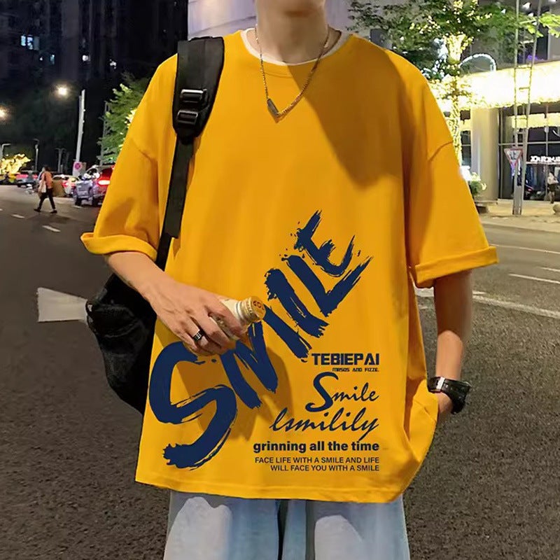 Summer Trendy Brand Short-Sleeved Men'S Fashionable Loose T-Shirt Men'S Half-Sleeved T-Shirt Junior High School Students Printed Plus Size Men'S Clothes T-Shirt - Image 4