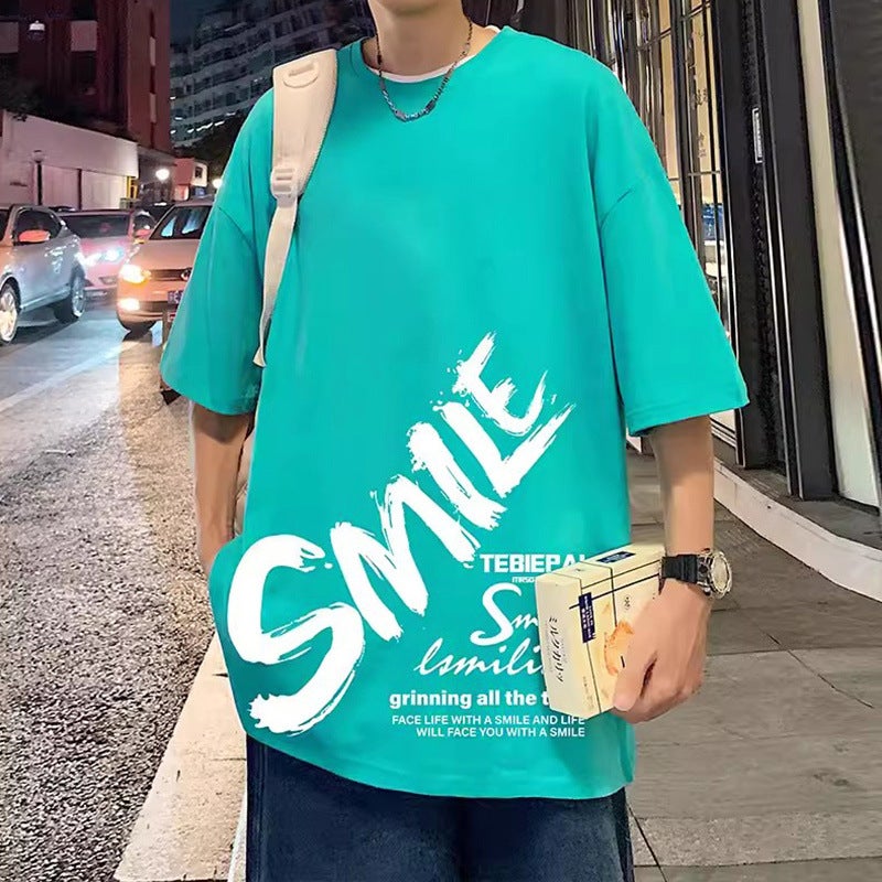 Summer Trendy Brand Short-Sleeved Men'S Fashionable Loose T-Shirt Men'S Half-Sleeved T-Shirt Junior High School Students Printed Plus Size Men'S Clothes T-Shirt - Image 5