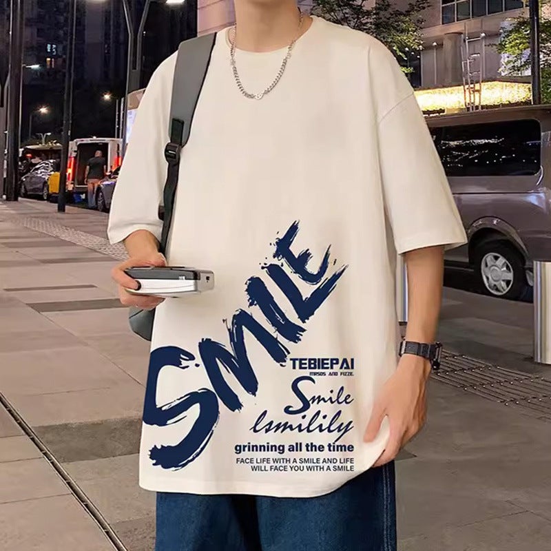 Summer Trendy Brand Short-Sleeved Men'S Fashionable Loose T-Shirt Men'S Half-Sleeved T-Shirt Junior High School Students Printed Plus Size Men'S Clothes T-Shirt - Image 3