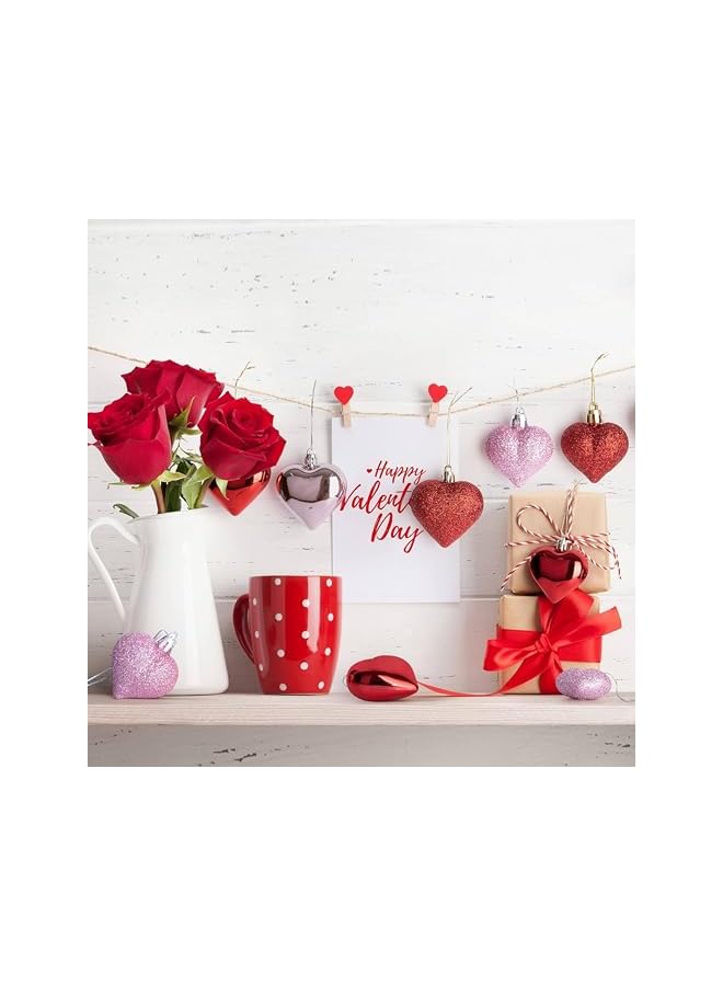 The Bros Valentines Day Decorations, 36pcs Heart Shaped Ornaments, Glitter Red Heart Shaped Hanging Bubles, Romantic Pink Glossy Valentine's Day Decor for Outdoor Indoor Party Wedding Engagement Lover - Image 3