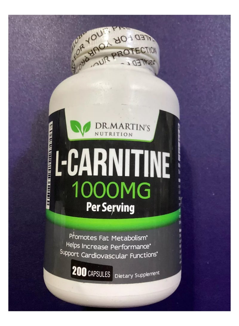 DR. MARTIN'S NUTRITION DR. MARTIN’S L-Carnitine 1000MG Per Serving 200 Capsules - Image 1