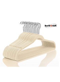 Red Dot Gift 50 Pieces Beige Non-Slip Velvet Hangers With 360 Degree Rotatable Hook,Durable and  Slim  - Image 1