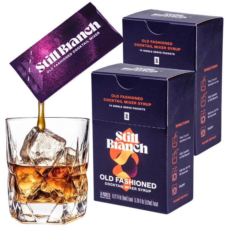 Still Branch Single-Serve Old Fashioned Mix Cocktail Syrup - Handcrafted Cocktail Mixer with Real Bitters, Italian Cherry, Sorghum, Maple and Dark Brown Sugars - No Refrigeration Needed - 28 Sachets - Image 1