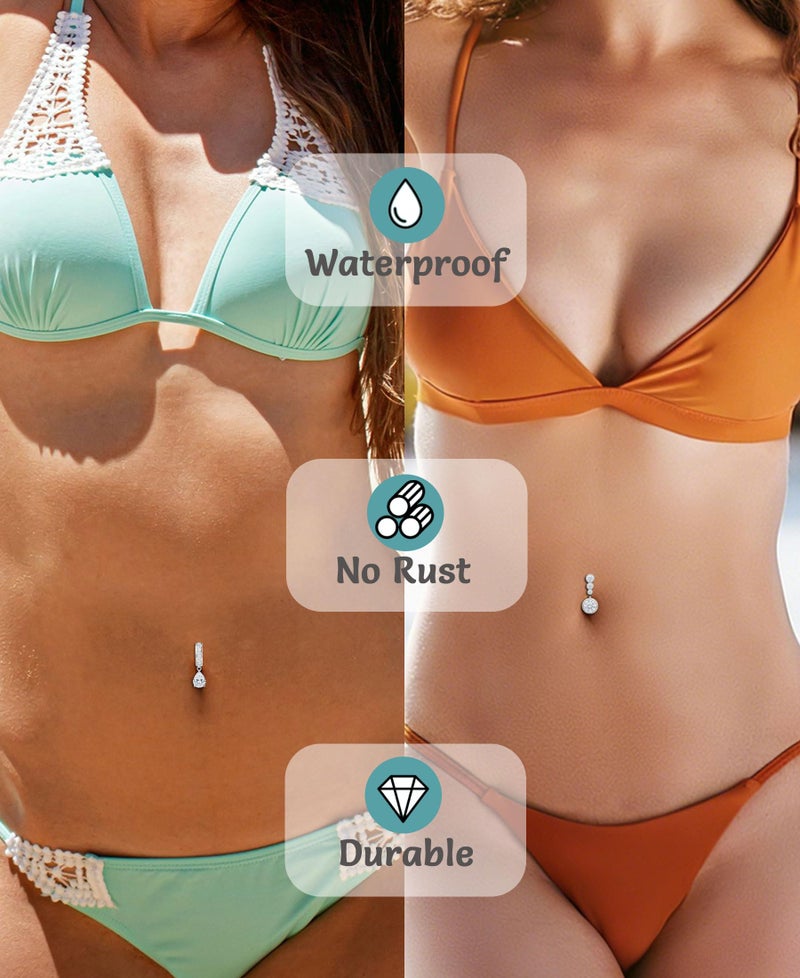 PLOMFOV Silver Belly Button Ring Surgical Steel Belly Rings for Women 14G Belly Button Piercing CZ Pearl Cute Navel Ring Belly Piercing Jewelry - Image 5