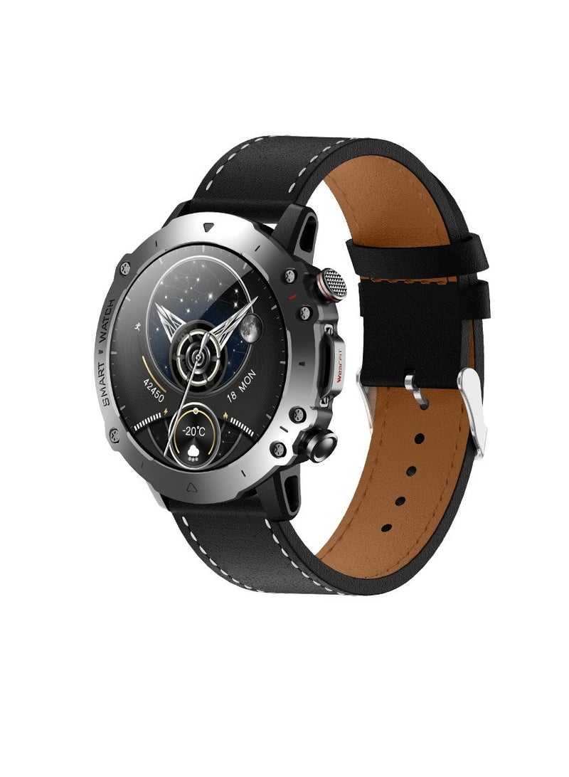 JS1 Sport Smart Watch, 1.45 Inch Large Screen Bluetooth Call NFC Smart Bracelet, Comfortable Health Monitoring Watch With Heart Rate Sleep Monitoring, (1pc, Black And Silver, Leather Strap) - Image 1