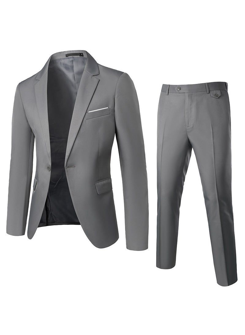 Shougu Fashionable And Versatile Business Solid Color Men's Suit Set Two-piece Set  - Image 1