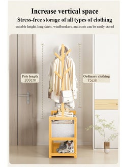 XiuWoo Multifunctional Bamboo Clothes Rack Garment Rack Clothes Shoes Organizer Coat Hanging Rack With Cloth Basket for Balcony Home Bedroom Living Room  - Image 3