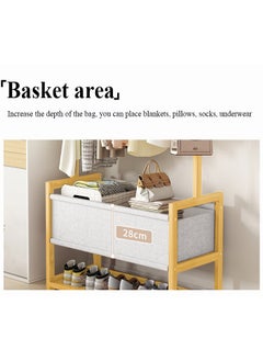 XiuWoo Multifunctional Bamboo Clothes Rack Garment Rack Clothes Shoes Organizer Coat Hanging Rack With Cloth Basket for Balcony Home Bedroom Living Room  - Image 4