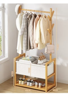 XiuWoo Multifunctional Bamboo Clothes Rack Garment Rack Clothes Shoes Organizer Coat Hanging Rack With Cloth Basket for Balcony Home Bedroom Living Room  - Image 5