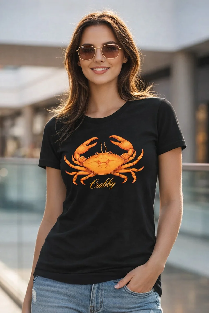 Juneberry JUNEBERRY® Trendy Women’s Regular Fit Printed Pure Cotton T-Shirt – Soft Casual Graphic Tee, Perfect (JB_55_CRABY_BLK_S)