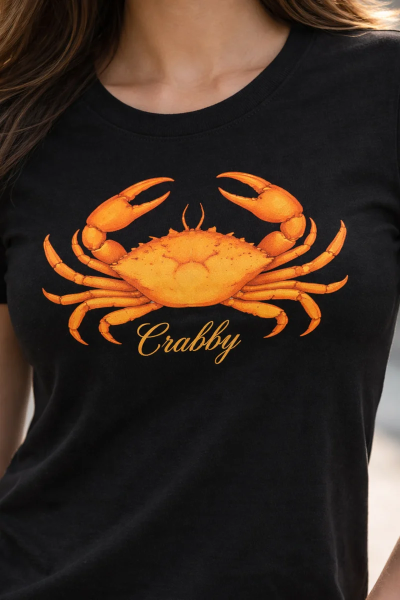 Juneberry JUNEBERRY® Trendy Women’s Regular Fit Printed Pure Cotton T-Shirt – Soft Casual Graphic Tee, Perfect (JB_55_CRABY_BLK_S)