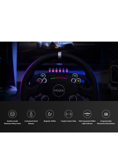 Moza Moza CS Racing Steering Wheel – 13” Sim Racing Wheel with Carbon Fiber Faceplate, Magnetic Paddle Shifters, LED Rev Indicator, and Ergonomic Grips – Compatible with Moza Racing Ecosystem  - Image 4