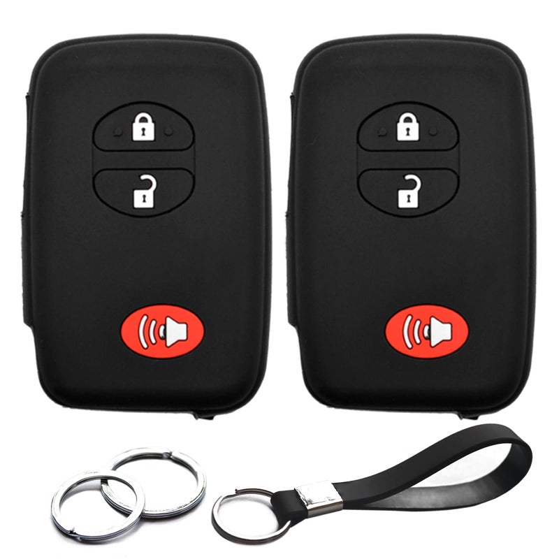 INFIPAR 2pcs Compatible with Toyota 4Runner Prius V C Venza Land Cruiser RAV4 Avalon Camry Highlander Scion tC HYQ14ACX 3 Buttons Black Key Fob Cover Case Key Chain Protector Keyless Remote Holder - Image 2
