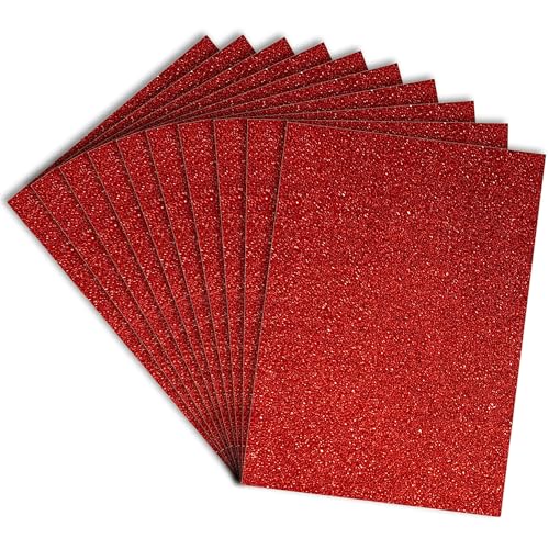 Lakeer A4 Size Glitter Foam Sheets, Sparkles Red Colour, Pack of 10 Sheets- for Art & Craft, Decoration, Gift Wrapping, Scrapbooking etc - Image 1