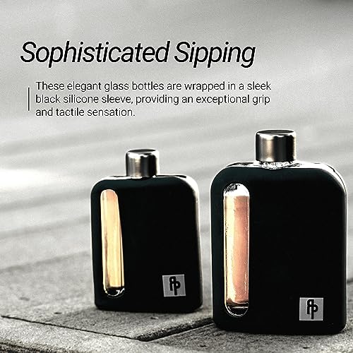 Ragproper Glass Hip Flask for Men – Modern Whiskey & Liquor Flask with Cork & Silicone Lid Liners, Durable Silicone Covered Double Shot Flask Bottle (8oz, 240ml, Black) - Image 2