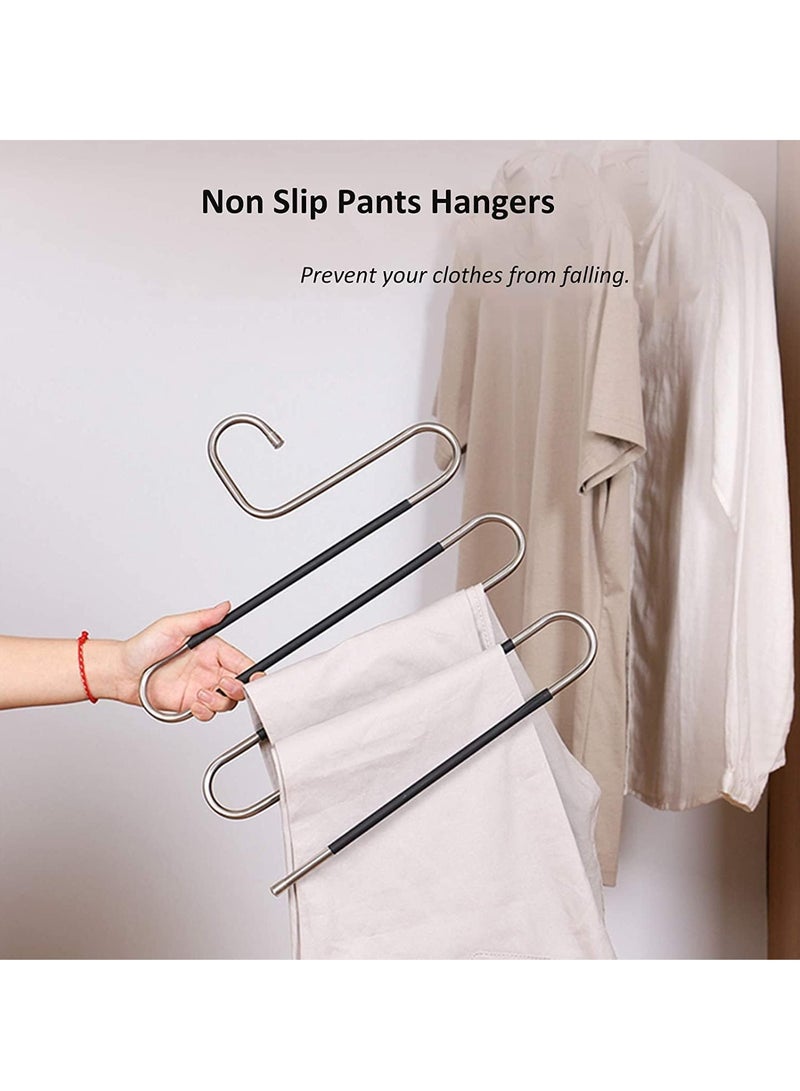 LEDIN Pants Hangers, S Shaped Non Slip Space Saving Hangers Clothes Trouser Hangers Stainless Steel Metal Multilayer Clothes Hanger Closet Storage for Pants Jeans Shirts Scarfs Ties (5 Packs)  - Image 5